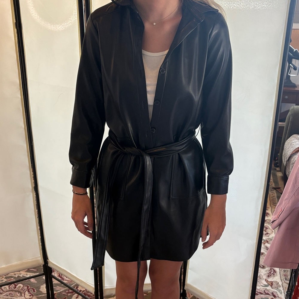 LOFT Black Faux Leather Dress